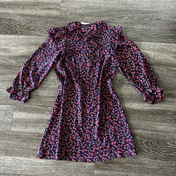 EUC Sandro Paris Floral Ruffle Silk Mini Dress S 4 Long Sleeve Multicolor Print - Picture 2 of 16